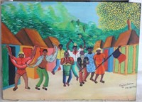 UNFRAMED HAITIAN PAINTING SIGNED CHARLES