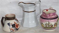 LOT OF 3 PITCHER INCL. COPPER LUSTER BANDED