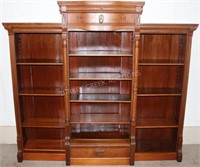 3 SECTION CARVED MAHOGANY BOOKCASE W/ 2