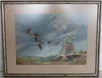 FRAMED & GLAZED PAINTING DEPICTING GEESE IN