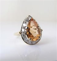 14K Yellow Gold Imperial Topaz and Diamond Ring
