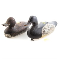 Two carved and painted wood duck decoys