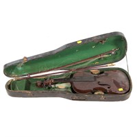Maple violin, two bows, and case