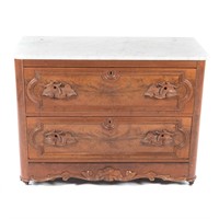 American Rococo Revival walnut marble-top chest
