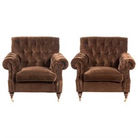 Pair of contemporary upholstered lounge chairs