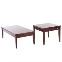 Contemporary mahogany coffee table and side table