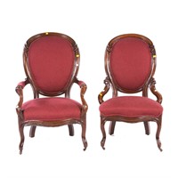Pair of Rococo Revival walnut parlor chairs