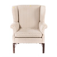 Chippendale style mahogany upholstered wing chair