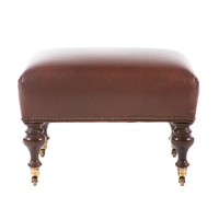 Victorian style stained wood and leather ottoman