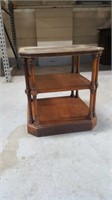 Three tier wood end table w/ glass top