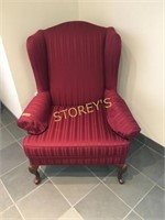 Red Stripped High Back Arm Chair