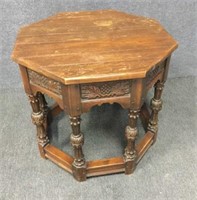 Carved Wood Pedestal Table with 8 Legs