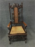 Carved Wood King Chair w/Cane Seat
