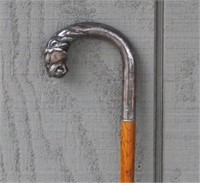 Silver Handled Lion & Ball Topped Cane