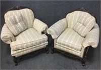 Carved Wood Upholstered Sitting Chairs