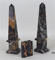 Pair Marble Obelisks & Book Form Paperweight