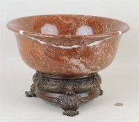 Large Turned Marble Bowl On Bronzed Metal Stand