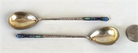 Pair Russian Silver And Enamel Spoons