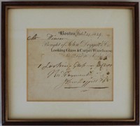 John Doggett 1829 Receipt, Boston Mirror Warehouse