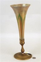 Tiffany Favrile Glass Feather Design Trumpet Vase