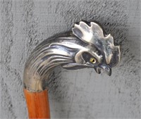 Silver Rooster Head Cane