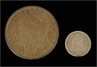 1895-O Morgan Silver Dollar & Seated Liberty Dime