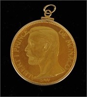 Monaco 1895 100 Franc Gold Coin In 14K Bezel