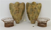 Pair Of Palm Leaf Two Light Metal Sconces