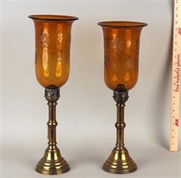 Pair Of Russian Turned Brass Oil Lamps