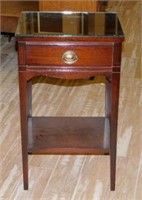 Glass Top Dixie Furniture Mahogany Side Table.