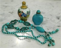Snuff Bottles and Beaded Necklace.