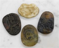 Carved Stone Pendants.  Largest is 2" tall. 4 pc.