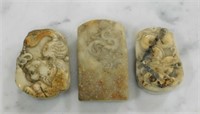 Carved Stone Belt Buckles.  Tallest 2 1/2". 3 pc.