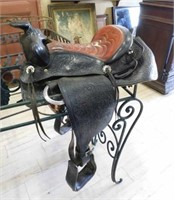 Big Horn Tooled Leather Saddle.