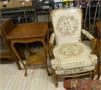 Chair and Occasional Table. 2 pc.  [wear and stain