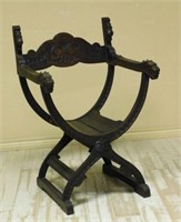 Neo Renaissance Style Oak Savonarola Chair.