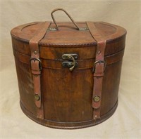 Decorative Hat Box with Faux Leather Straps.