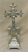 Silver Tone Crucifix with Adoring Saints. 16" tall