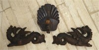 Oak Mythic Beast Ornaments and Candle Sconce. 3 pc