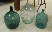 European Glass Carboys.  Tallest is 21". 3 pc.