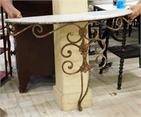 Marble Top Wrought Iron Wall Console.