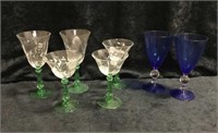 7 Nice Colored Etched Wine Glasses