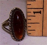 NICE OVAL SILVER MOUNTED RING WITH BROWNISH