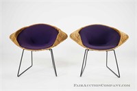 Rare Pair of Rattan Diamond Style Chairs