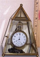 GLASS AND BRASS POCKET WATCH DISPLAY CASE