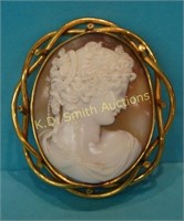 Antique Shell Cameo Brooch featuring Woman in