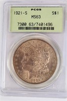 Coin 1921-S  Morgan Silver Dollar PCGS MS63