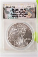 Coin 2015-W American Silver Eagle ANACS MS70