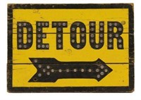 Wood Detour with Arrow Sign