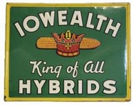 Embossed Tin Iowealth King of All Hybrids Sign